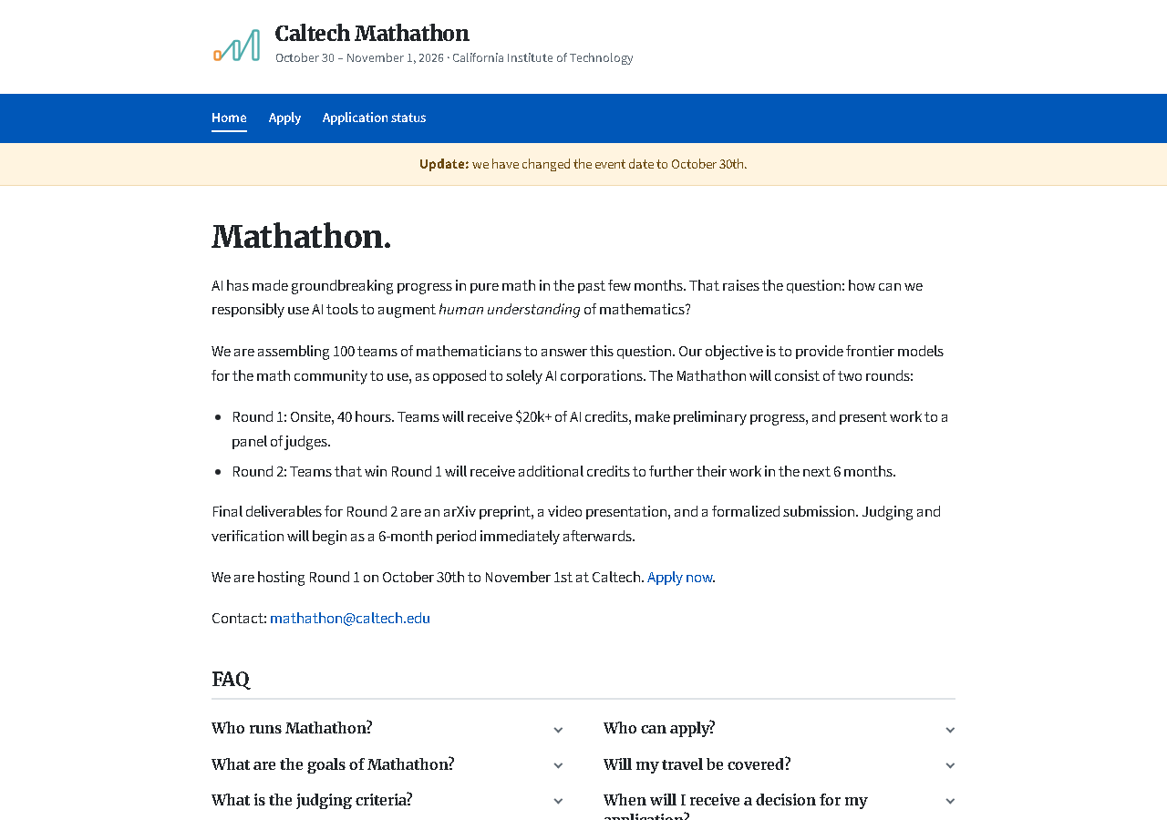 Caltech Mathathon – first hackathon ever devoted to research level mathematics
