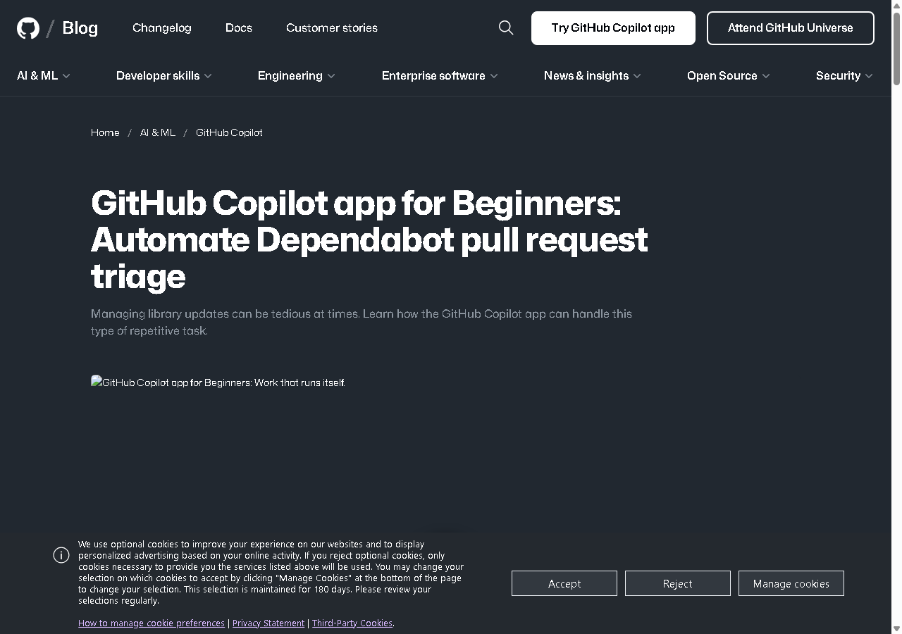 GitHub Copilot app for Beginners: Automate Dependabot pull request triage